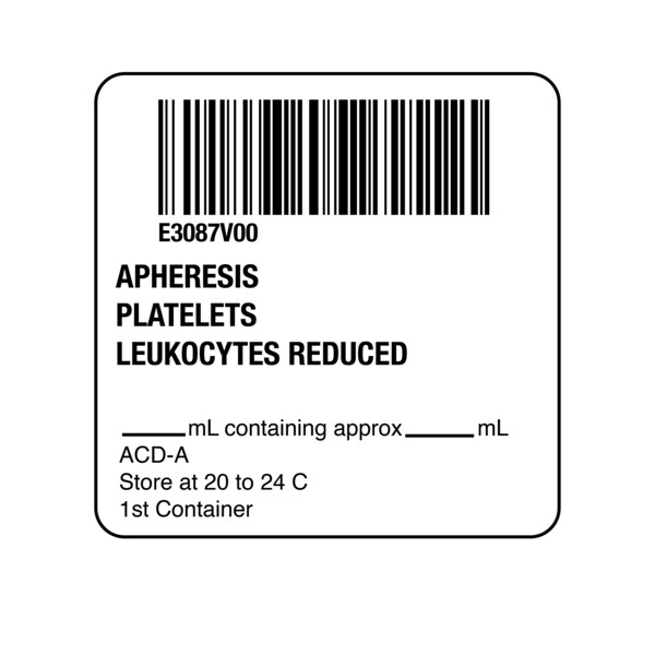 ISBT 128 Apheresis Platelets Irradiated Leukocyte 2" x 2"
